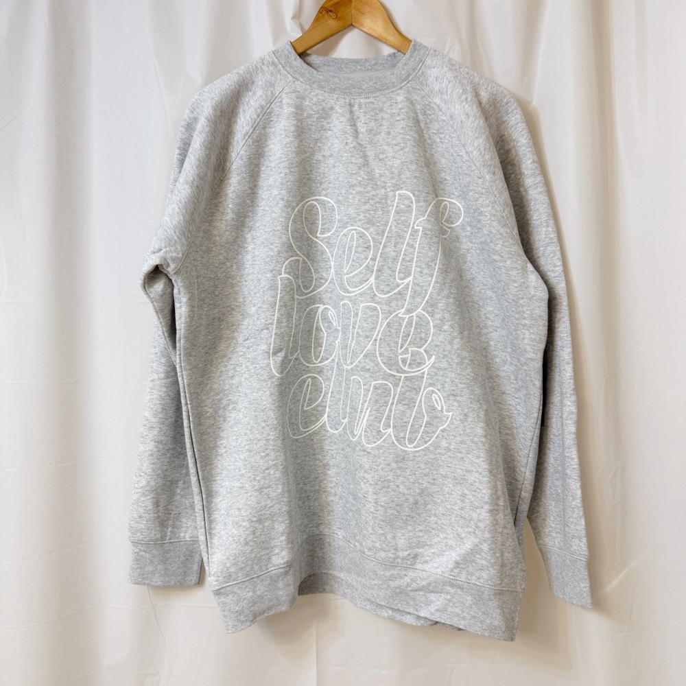 Brunette The Label SELF LOVE CLUB Pebble Grey Big Sister Crew Sweatshirt S/M